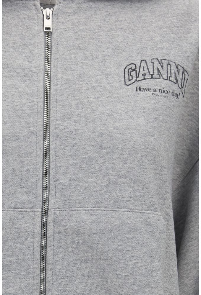 Ganni Gray Cotton Sweatshirt Grijs