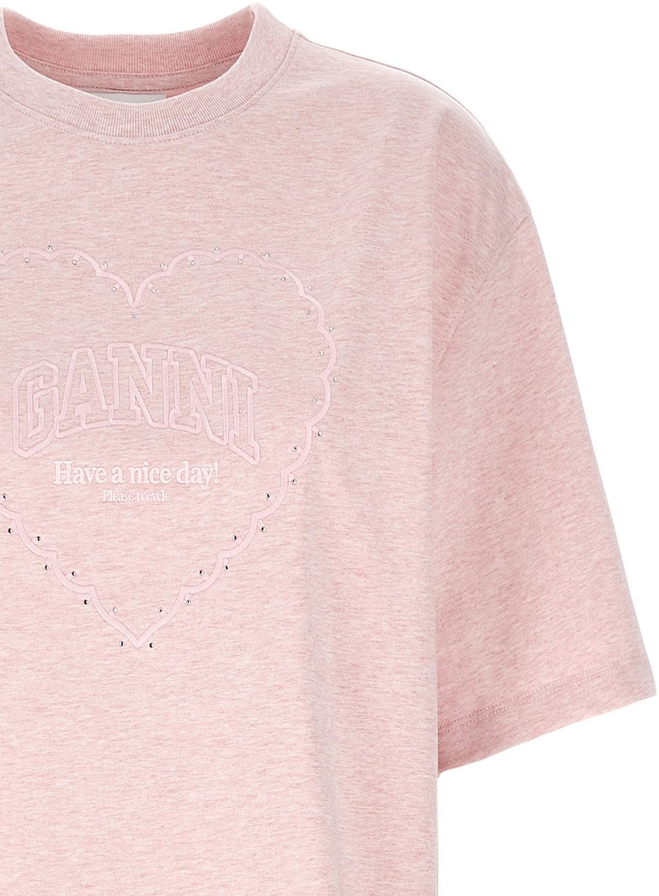 Ganni Multicolor Cotton T-Shirt Roze