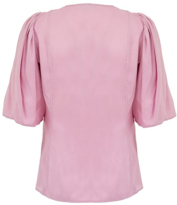 Ganni Pink Satin Crossover Top Roze