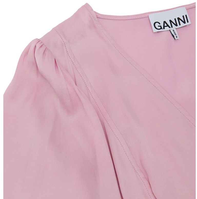 Ganni Pink Satin Crossover Top Roze