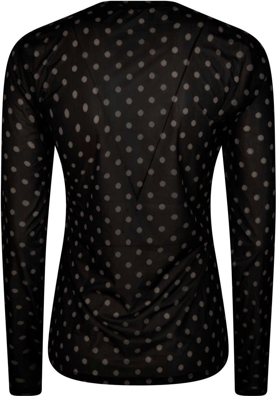 Ganni Polka Dot Sheer Ruched T-Shirt Zwart