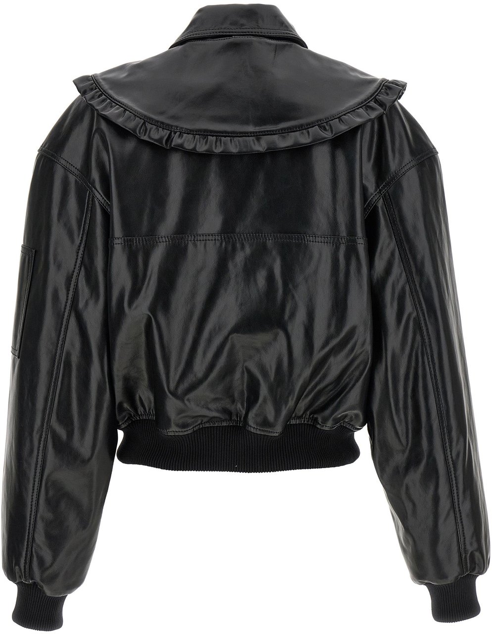 Ganni Black Leather Bomber Zwart
