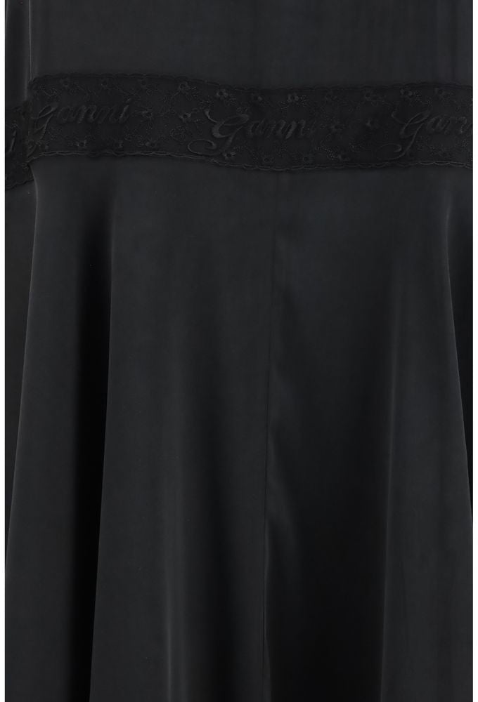 Ganni Black Silk Casual Dress Zwart