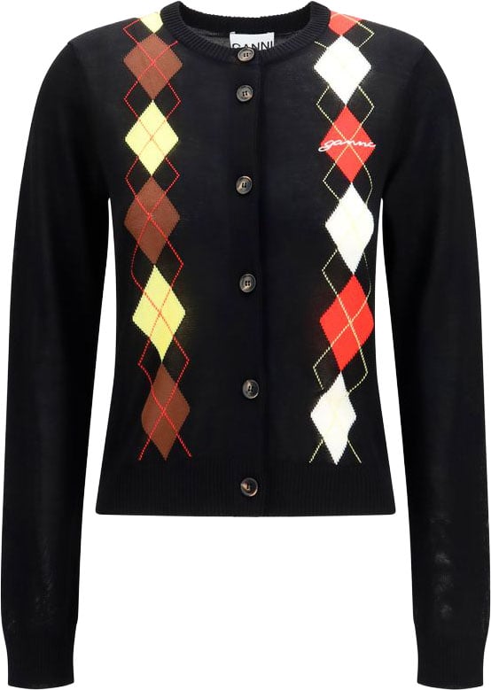 Ganni Black Cotton Cardigan Zwart