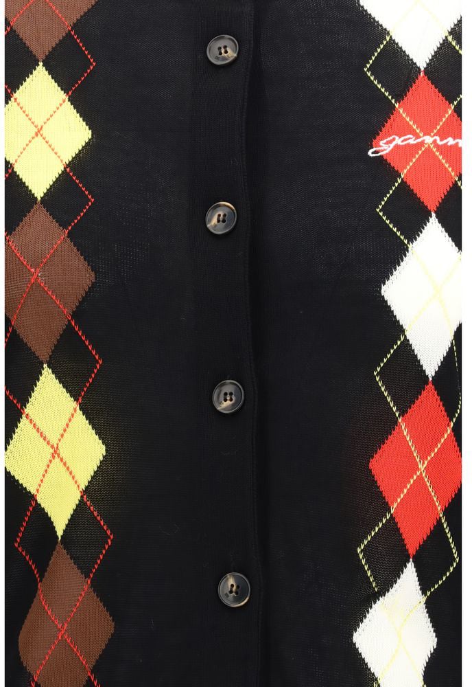 Ganni Black Cotton Cardigan Zwart