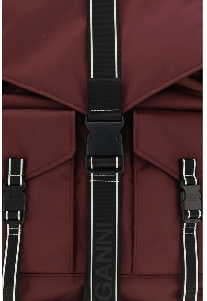 Ganni Bordeaux Recycled Polyamide Backpack Maroon