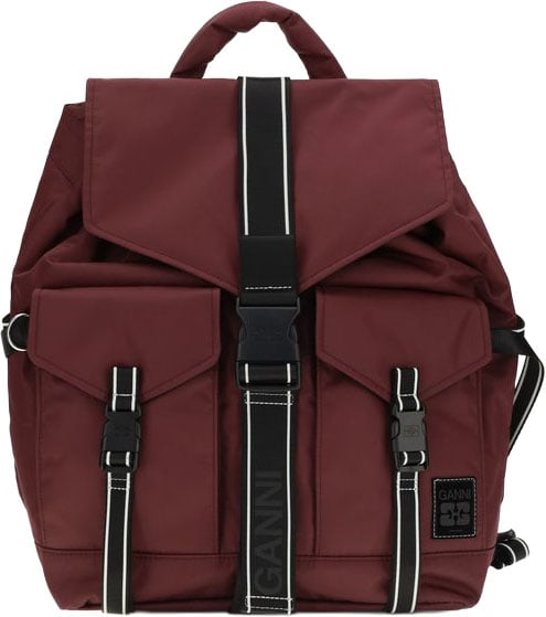 Ganni Bordeaux Recycled Polyamide Backpack Maroon