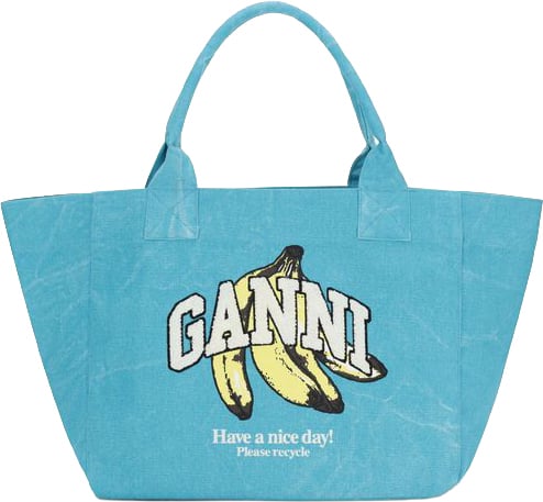 Ganni Blue Recycled Cotton Shoulder Bag Blauw