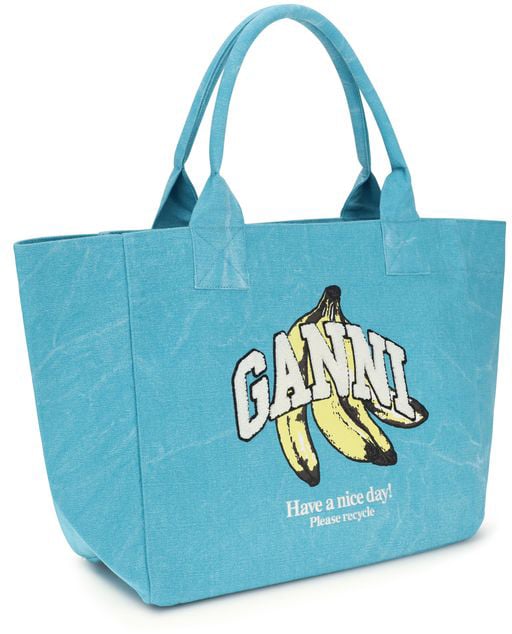 Ganni Blue Recycled Cotton Shoulder Bag Blauw