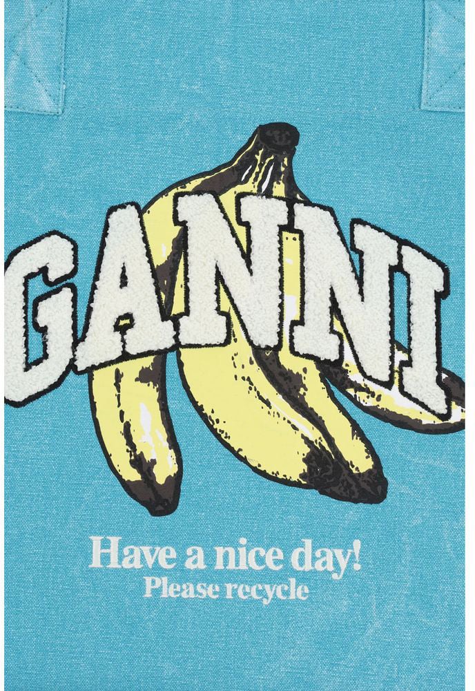 Ganni Blue Recycled Cotton Shoulder Bag Blauw
