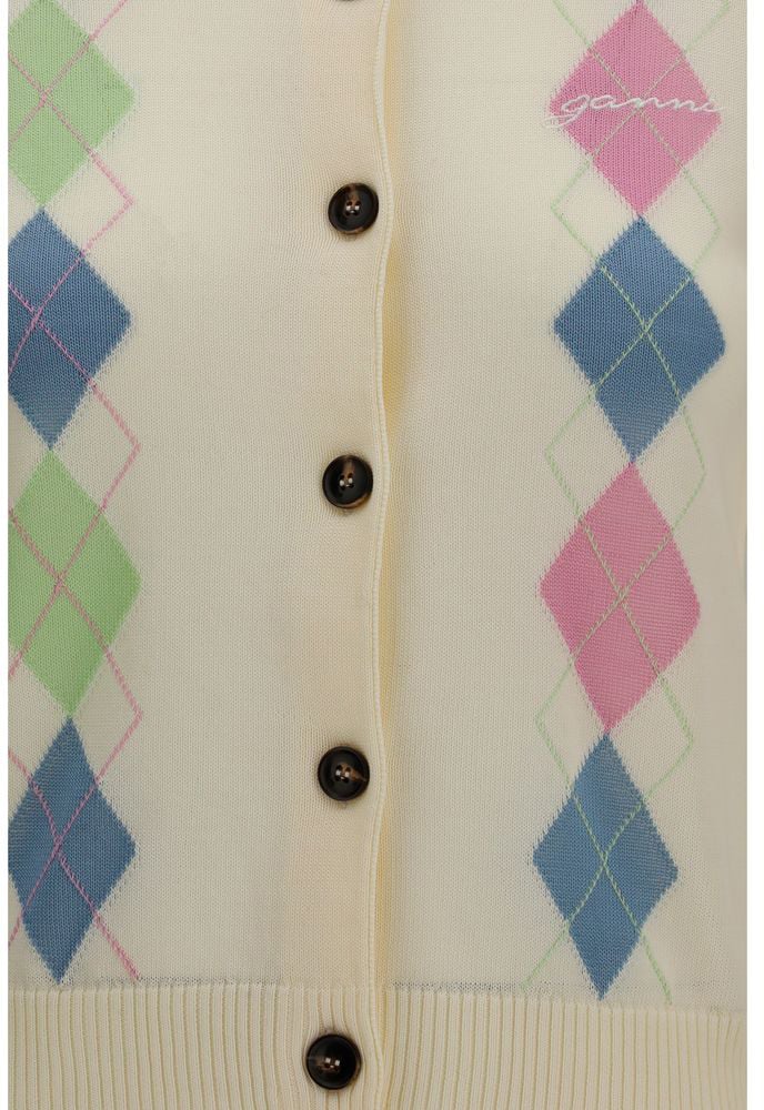 Ganni Beige Cotton Cardigan Beige