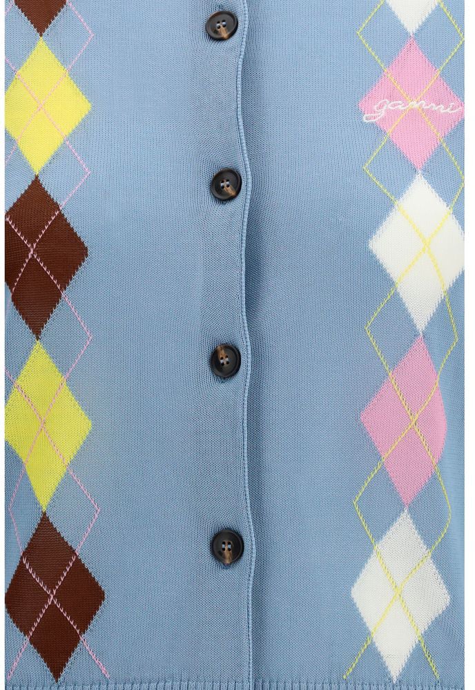 Ganni Blue Cotton Cardigan Blauw