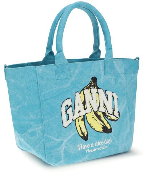 Ganni Blue Recycled Cotton Shoulder Bag Blauw