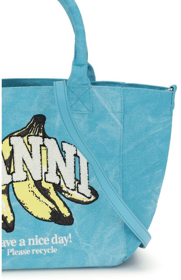 Ganni Blue Recycled Cotton Shoulder Bag Blauw