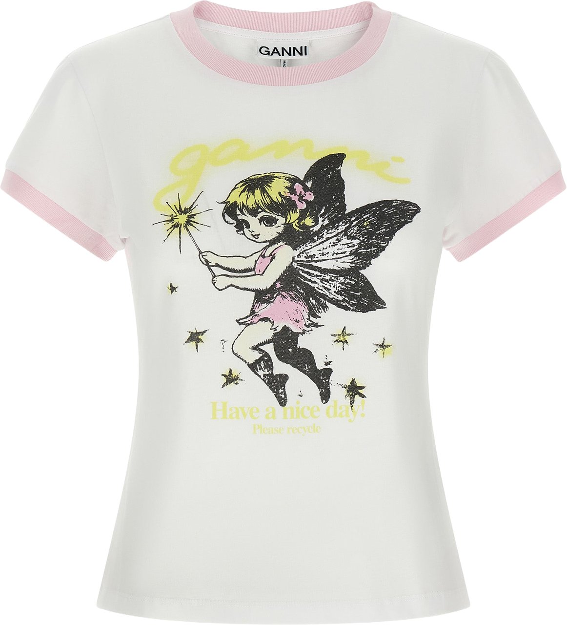Ganni White Organic Cotton T-Shirt Wit