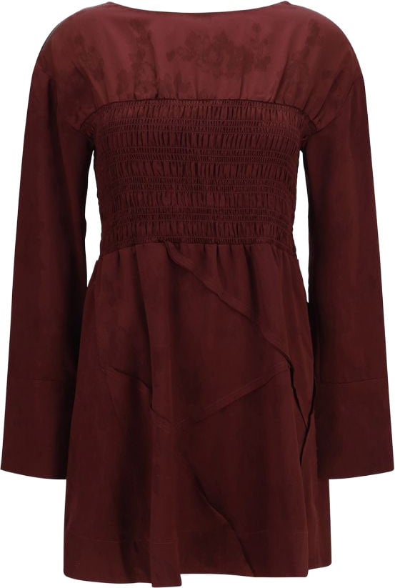 Ganni Bordeaux Acetate Casual Dress Maroon