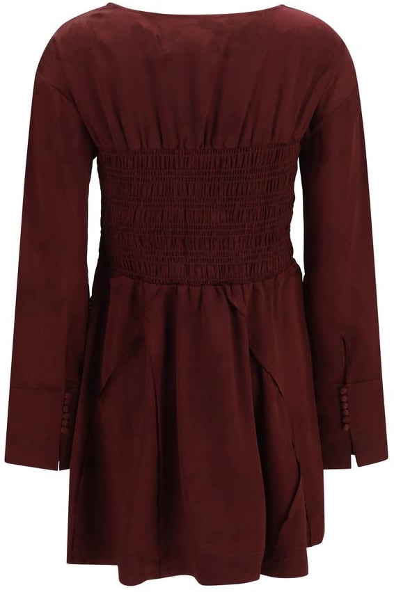 Ganni Bordeaux Acetate Casual Dress Maroon