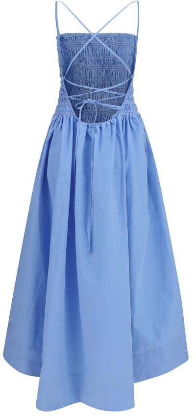Ganni Blue Cotton Casual Dress Blauw