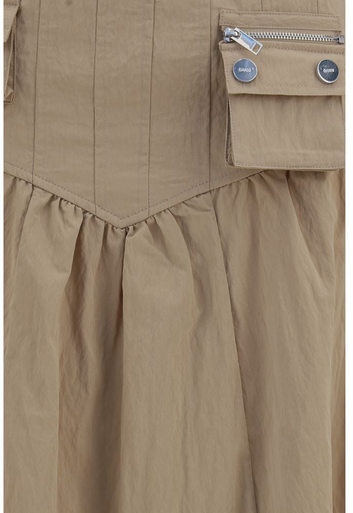 Ganni Beige Cotton Midi Skirt Beige