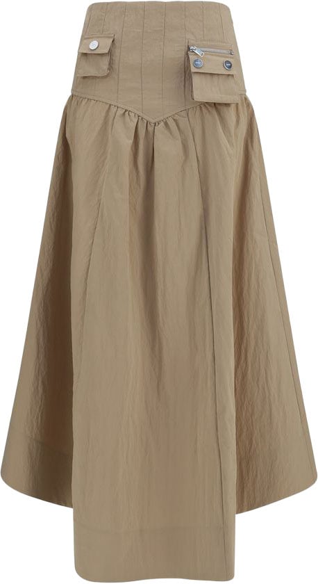 Ganni Beige Cotton Midi Skirt Beige
