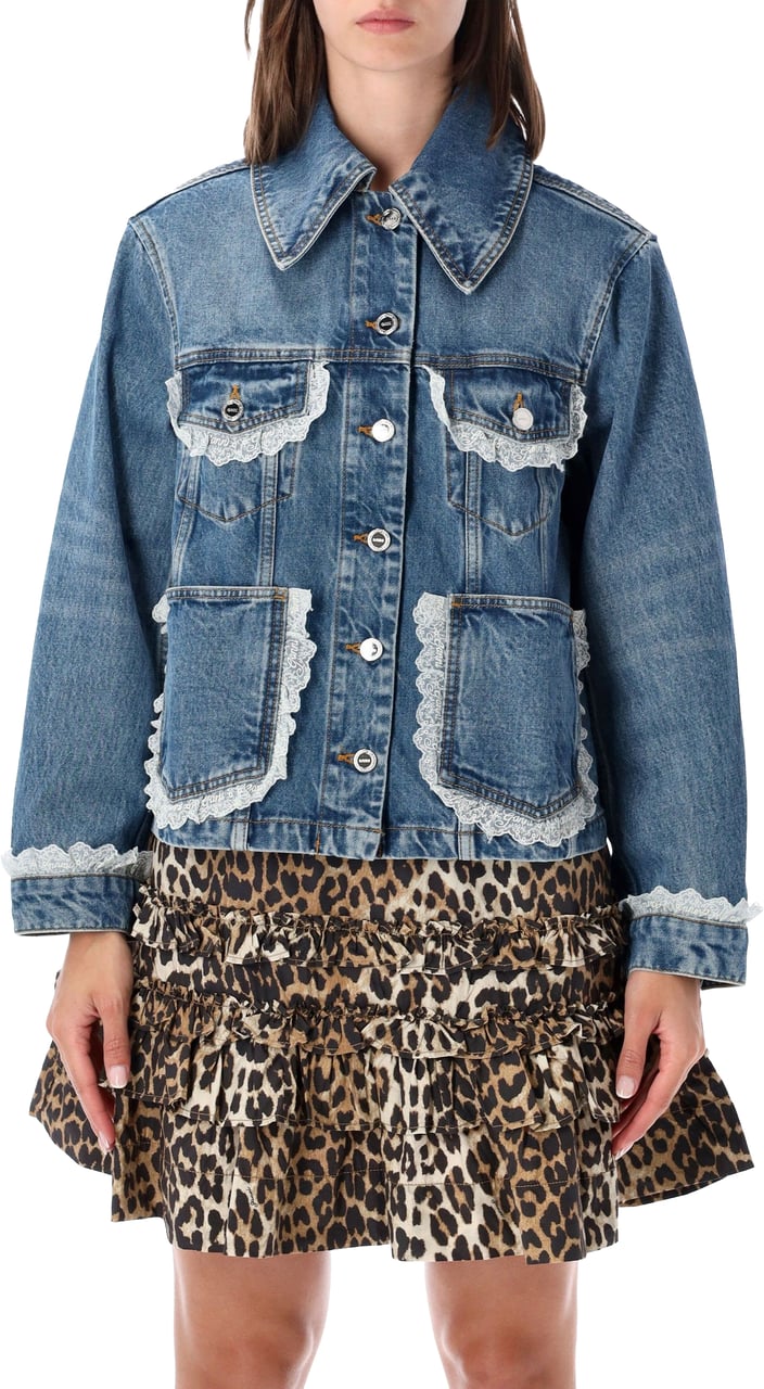 Ganni Lace Denim Jacket Blu Blauw