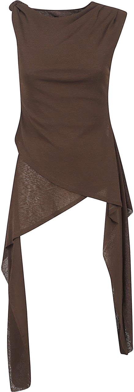 Ganni Asymmetrical Draped Brown Top with Knot Detail Grijs
