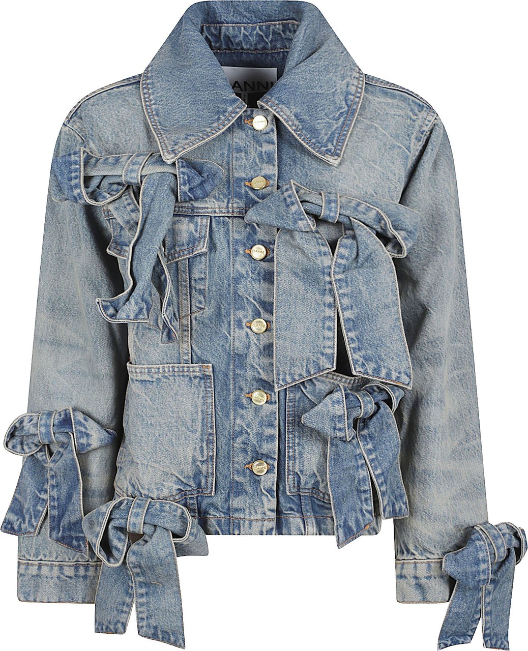 Ganni Cropped Light Blue Denim Jacket Grijs