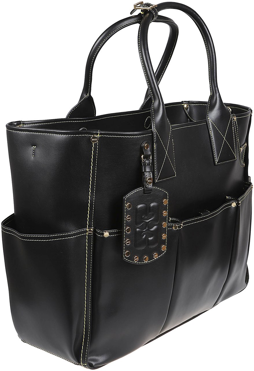 Ganni Structured Tote Bag with Removable Shoulder Strap Zwart