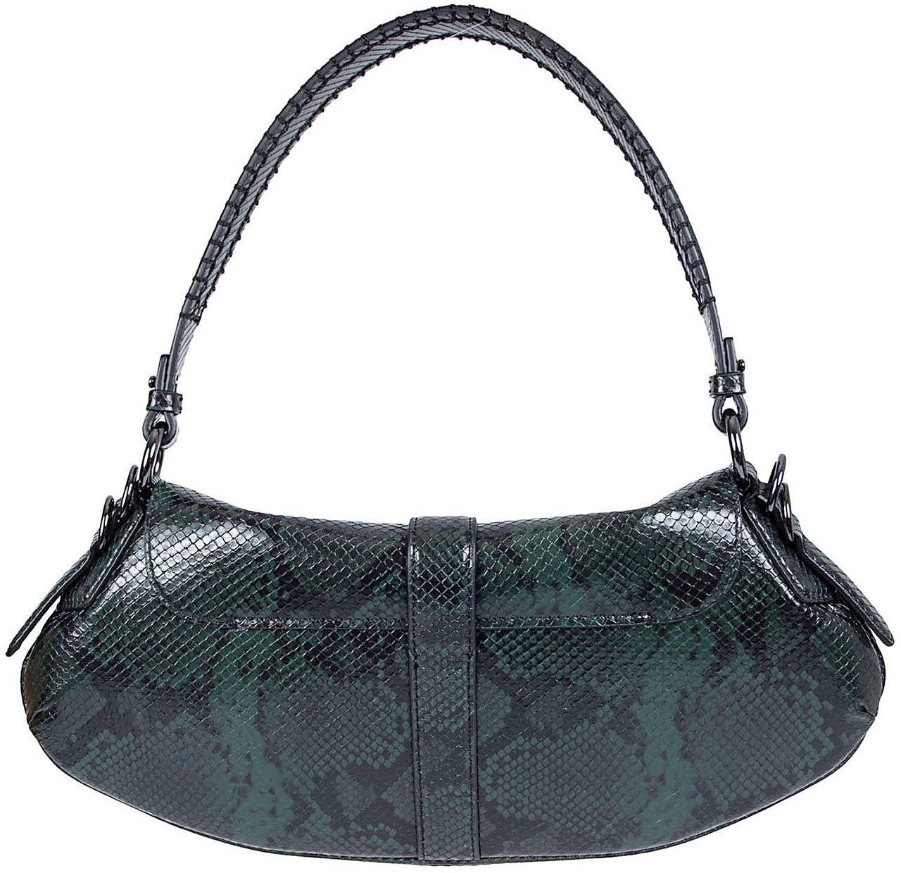 Ganni Crescent-Shaped Shoulder Bag in Glossy Faux Snake Texture Grijs