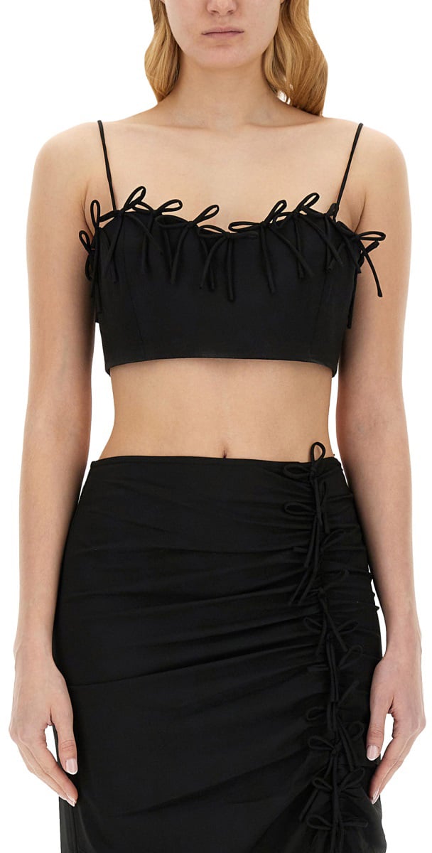 Ganni TOP WITH BOWS Zwart