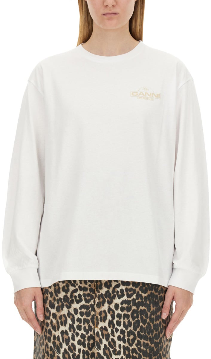 Ganni T-SHIRT WITH LOGO Wit