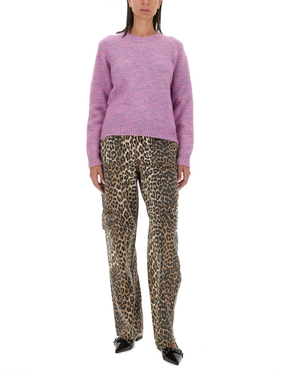 Ganni JERSEY WITH LOGO Roze