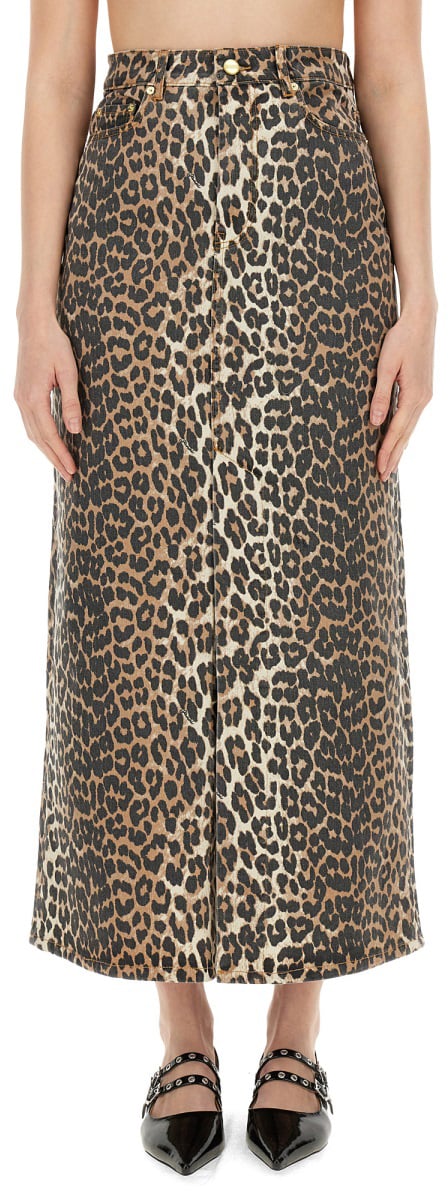 Ganni SKIRT WITH MAXI SLIT Dierenprint