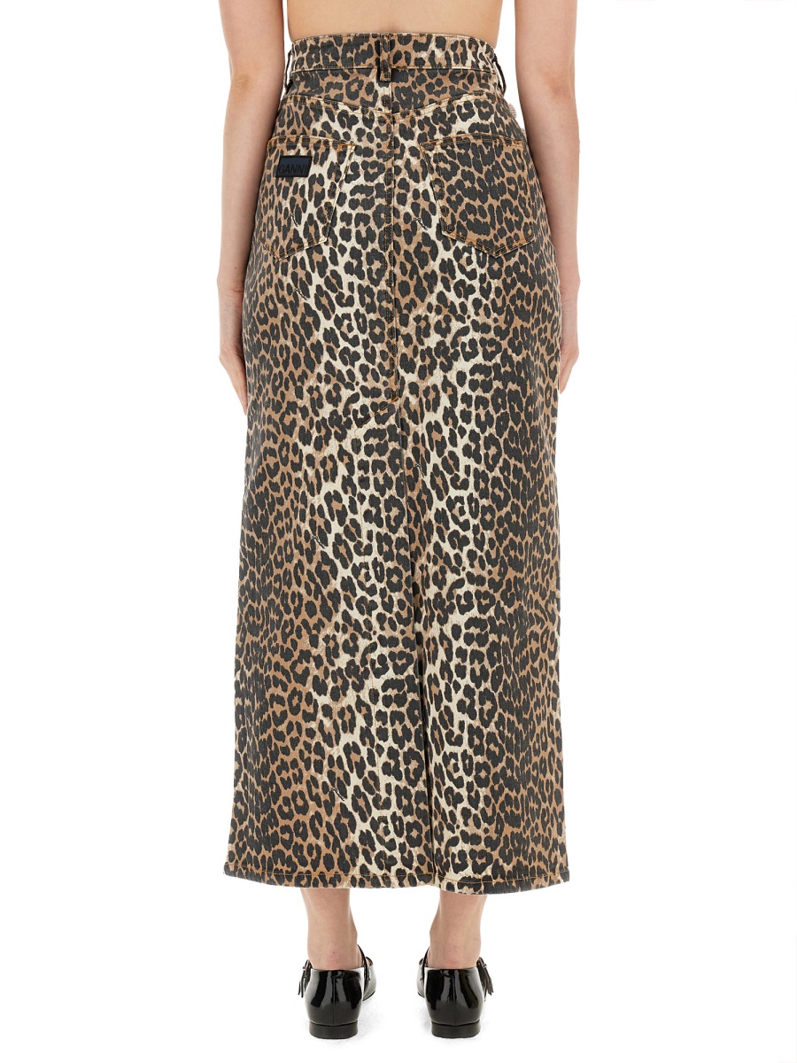 Ganni SKIRT WITH MAXI SLIT Dierenprint