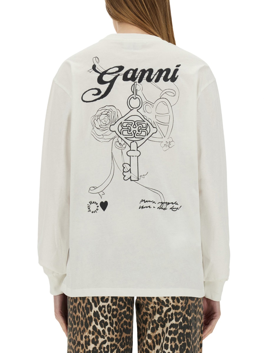 Ganni COTTON EMBROIDERED T-SHIRT Wit