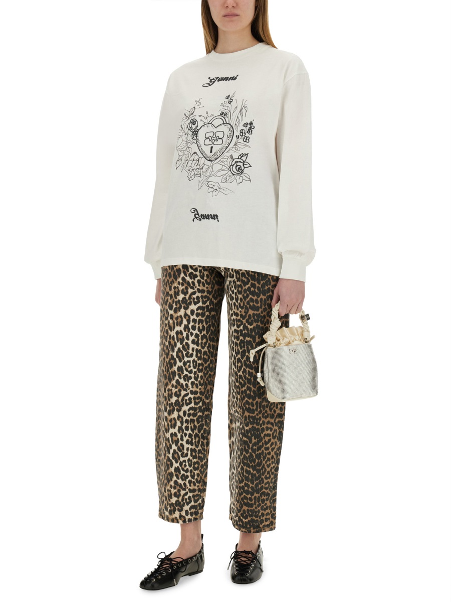 Ganni COTTON EMBROIDERED T-SHIRT Wit