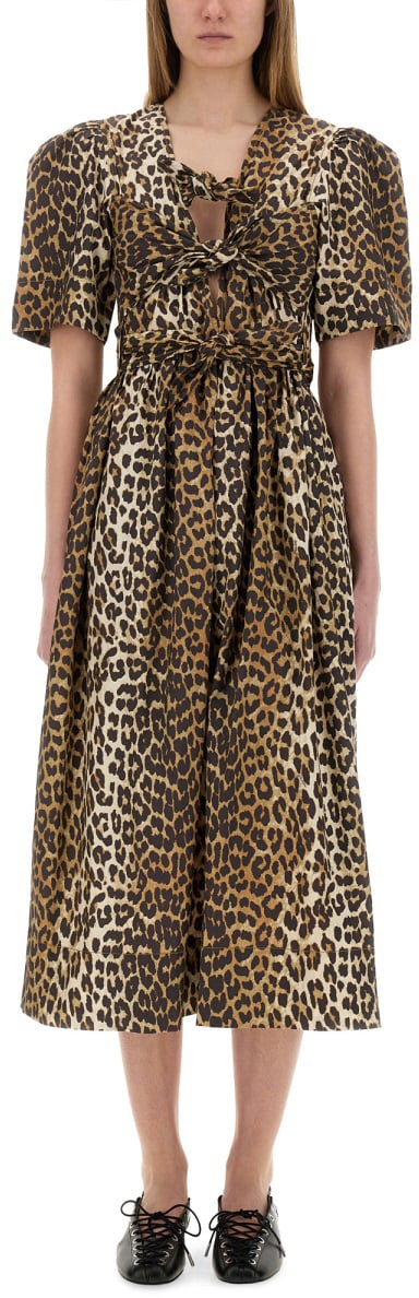 Ganni LEOPARD PRINT MIDI DRESS Dierenprint