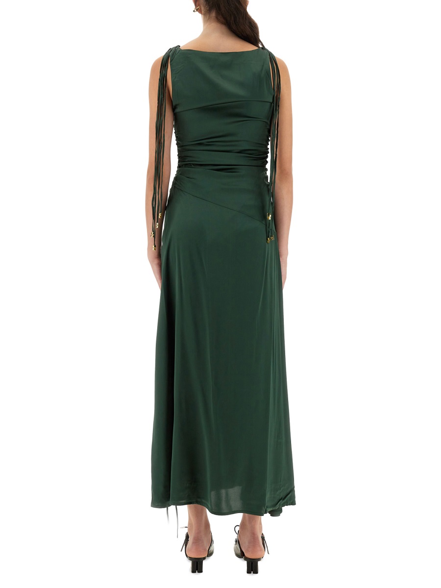 Ganni GATHERED SATIN DRESS Groen