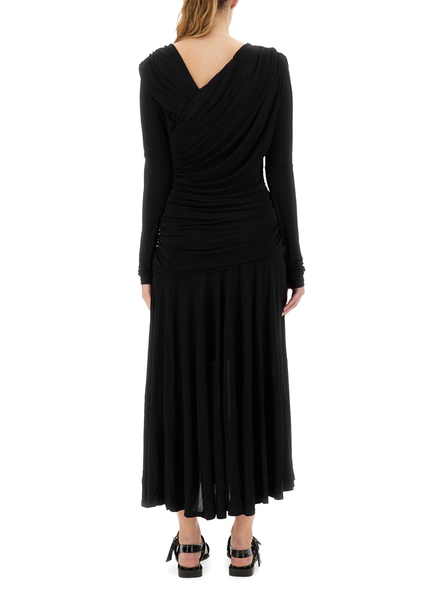 Ganni GATHERED MIDI DRESS Zwart