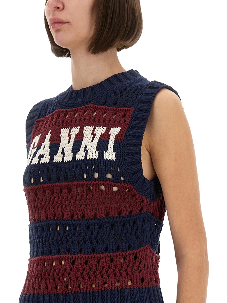 Ganni STRIPED VEST WITH LOGO Zwart