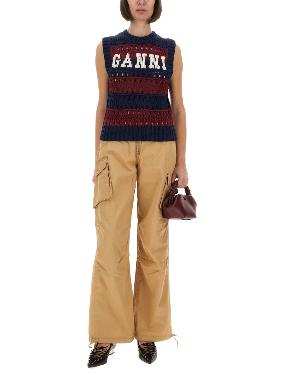 Ganni STRIPED VEST WITH LOGO Zwart