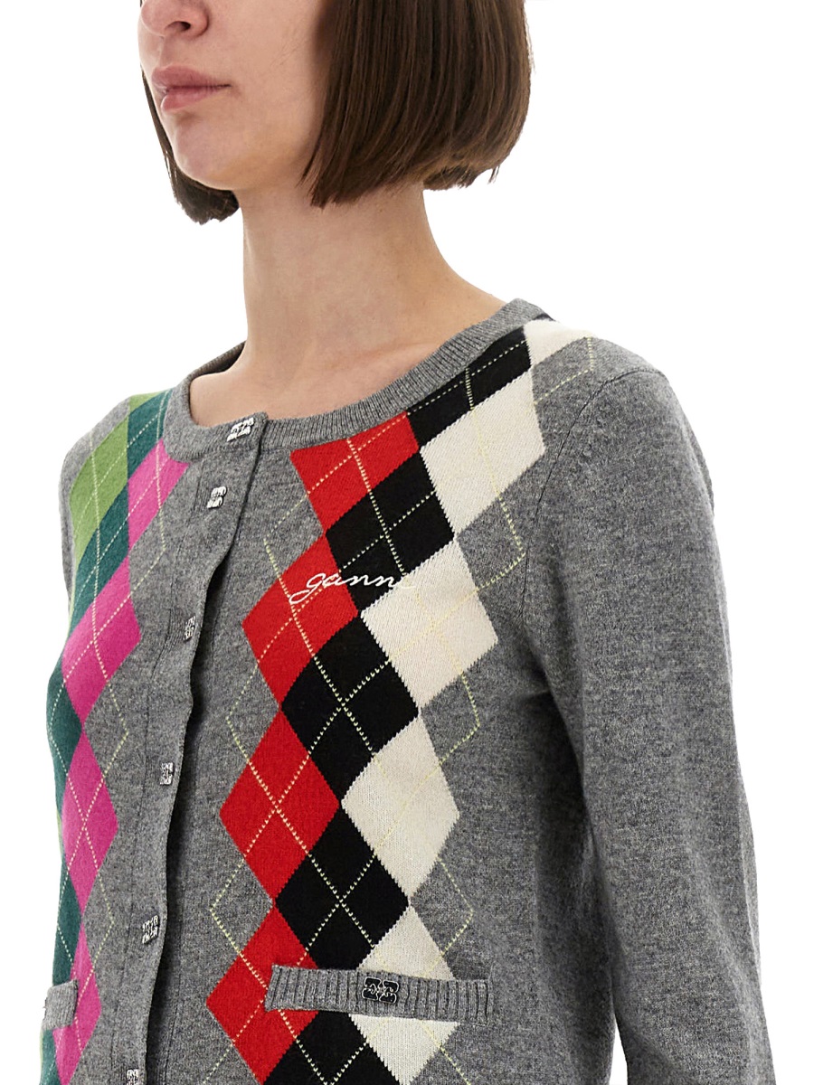 Ganni JACQUARD CASHMERE CARDIGAN Paars