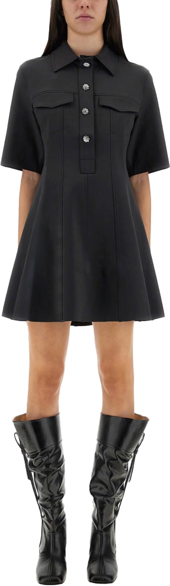 Ganni MINI DRESS WITH SCALLOPED BUTTONS Grijs