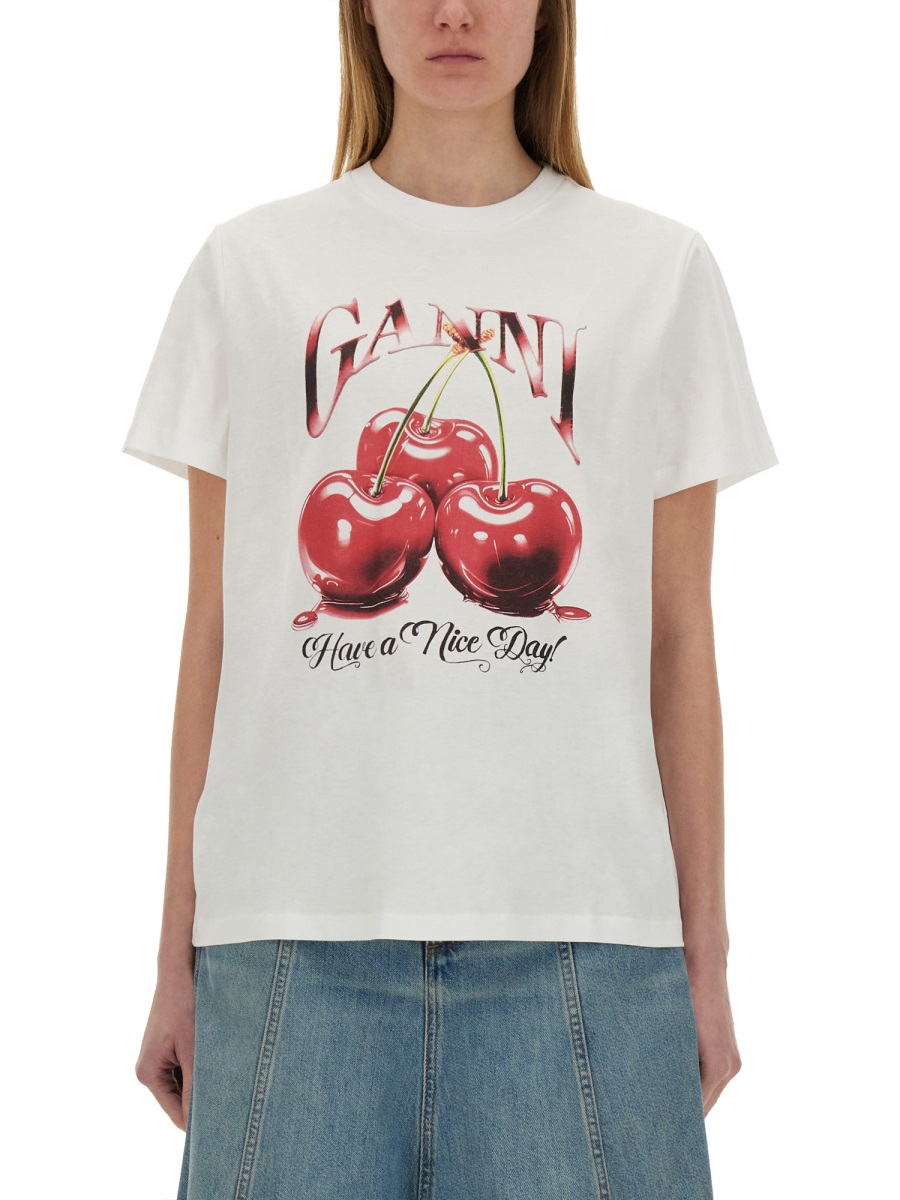 Ganni "CHERRY" T-SHIRT Wit