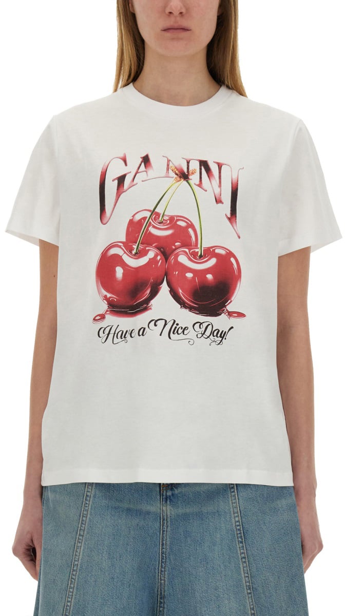 Ganni "CHERRY" T-SHIRT Wit