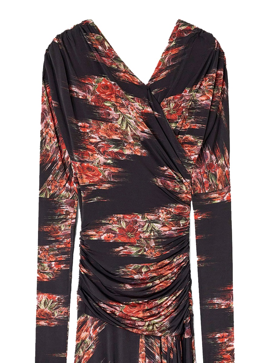 Ganni LONG DRESS WITH FLORAL PRINT Zwart