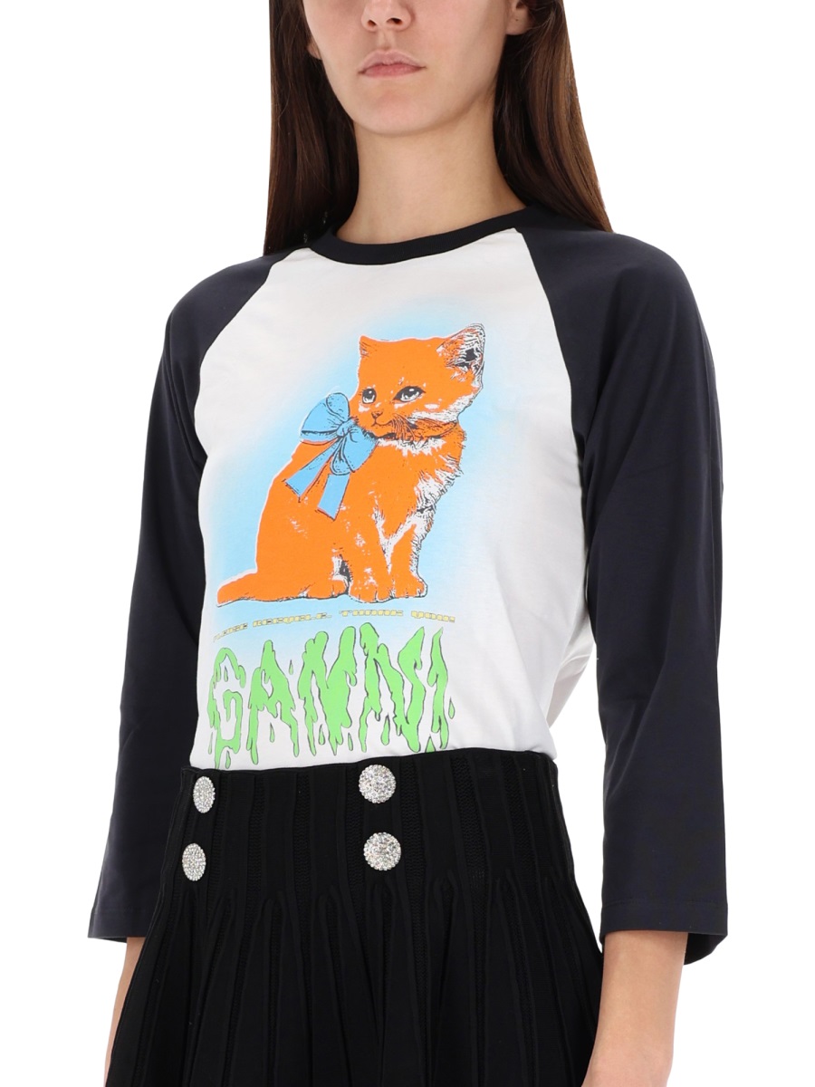 Ganni CROPPED "KITTY" T-SHIRT Wit