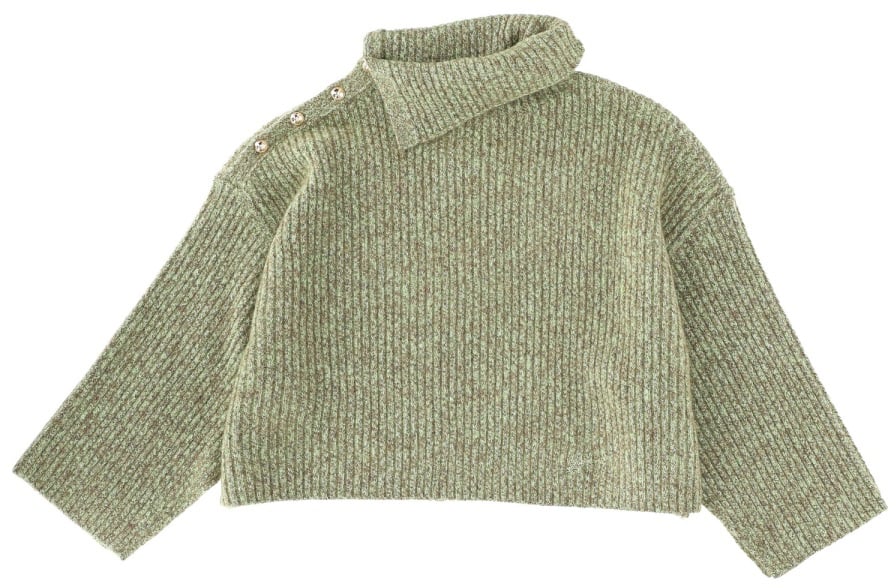 Ganni SWEATER WITH SIDE BUTTON CLOSURE Groen