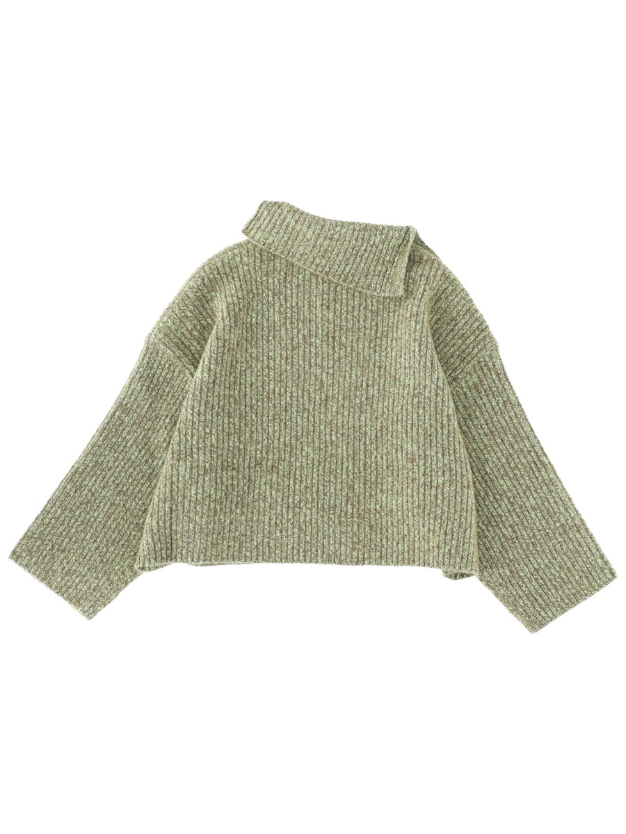 Ganni SWEATER WITH SIDE BUTTON CLOSURE Groen