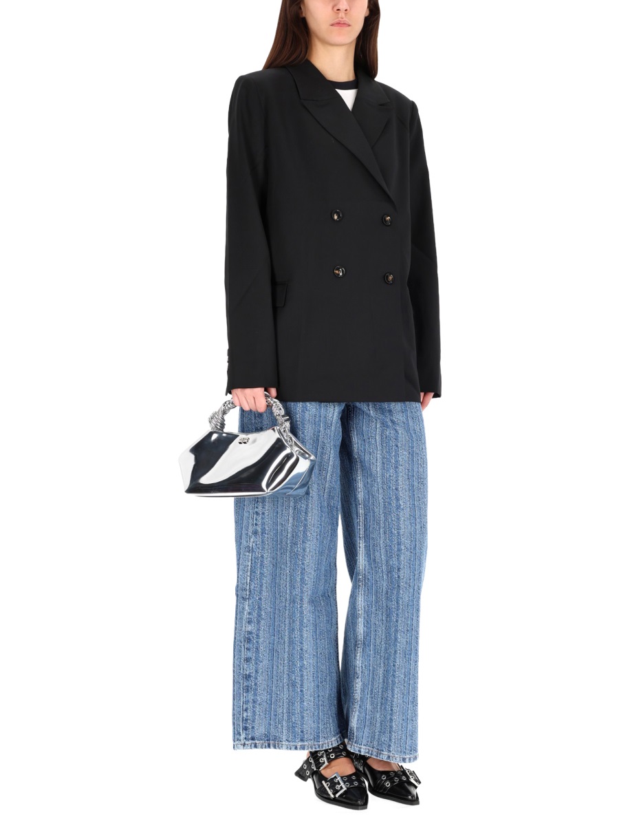 Ganni DOUBLE-BREASTED WOOL JACKET Zwart